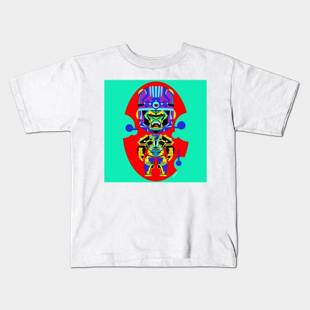 robot mojo gorilla ecopop in mexican patterns golden art Kids T-Shirt by jorge_lebeau